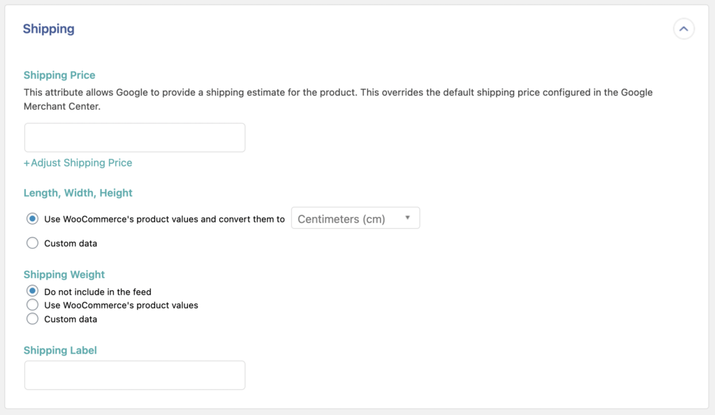 Google Merchant Center Product Shipping Information