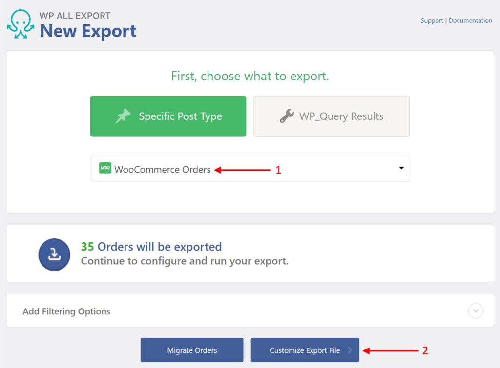 Select Export WooCommerce Orders