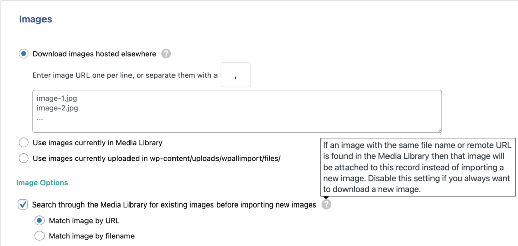 Search through the Media Library for existing images before importing new images