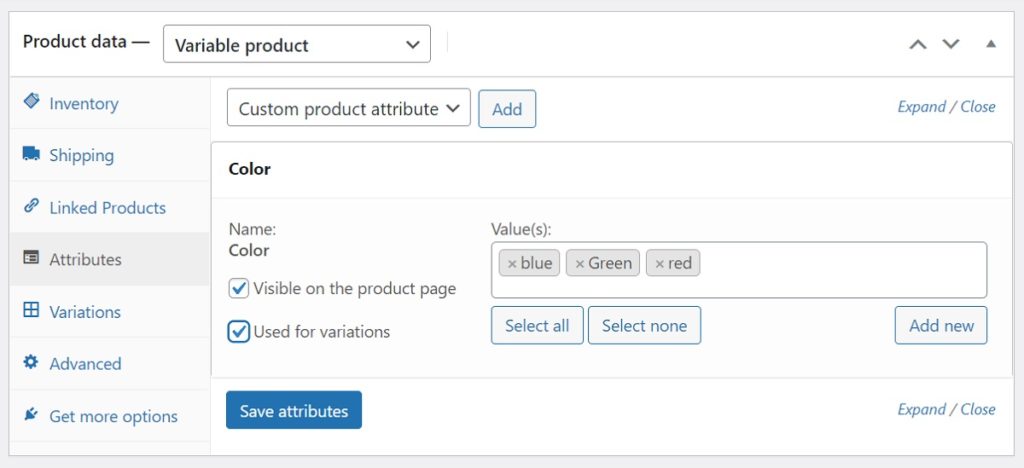 Add New WooCommerce Products Attributes for Variable Products