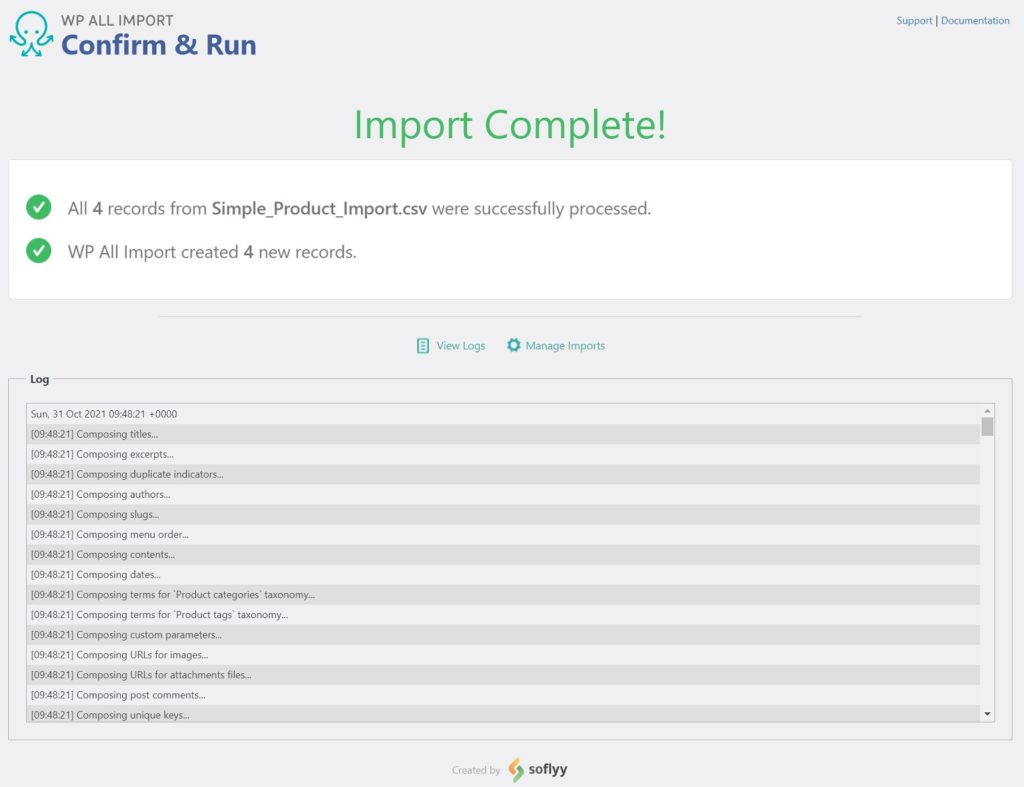 Add New WooCommerce Simple Products Import Complete