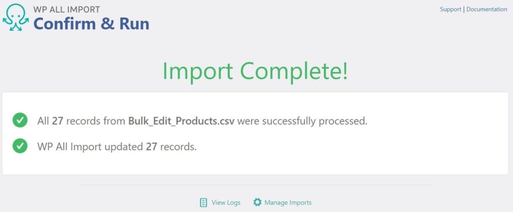 Bulk Edit Import Complete