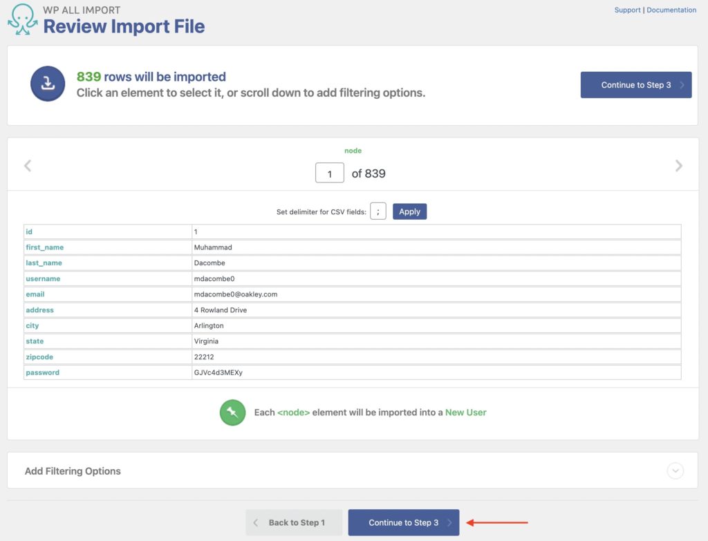 WordPress User Import - Review Import File
