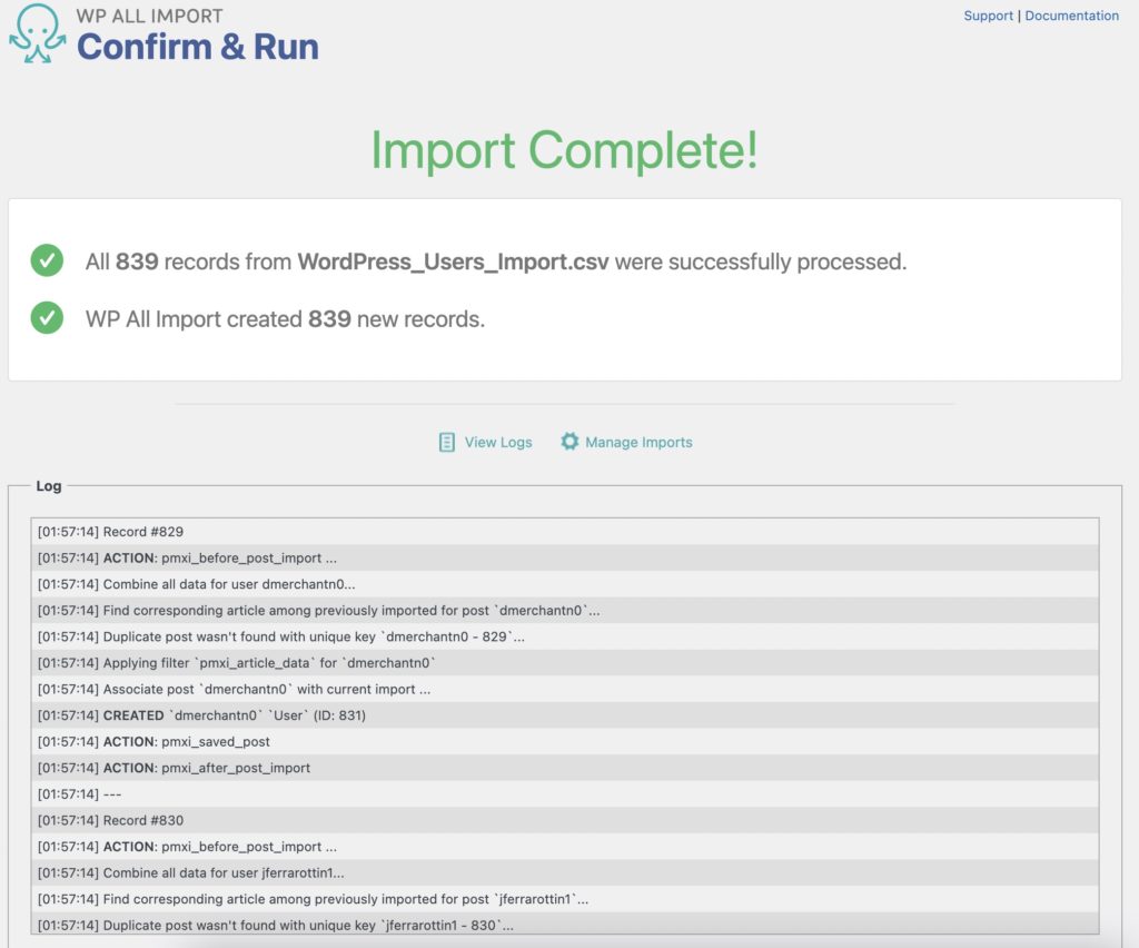 Import WordPress Users Import Complete