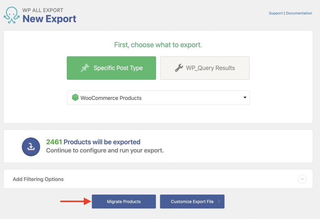 Migrate WooCommerce Products Create New Export