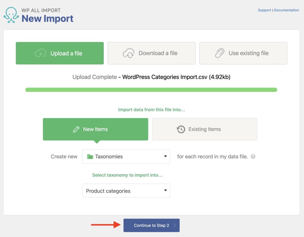 Import WordPress Categories Create New Import
