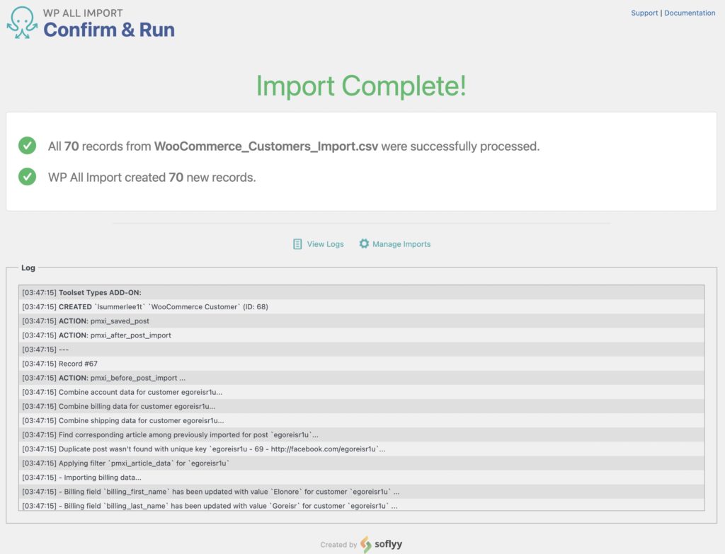 Import WooCommerce Customers Import Complete