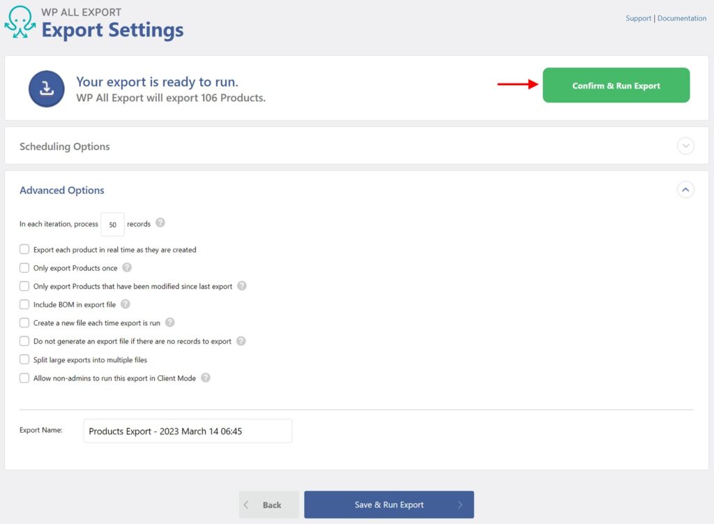 Export WooCommerce Products Export Settings