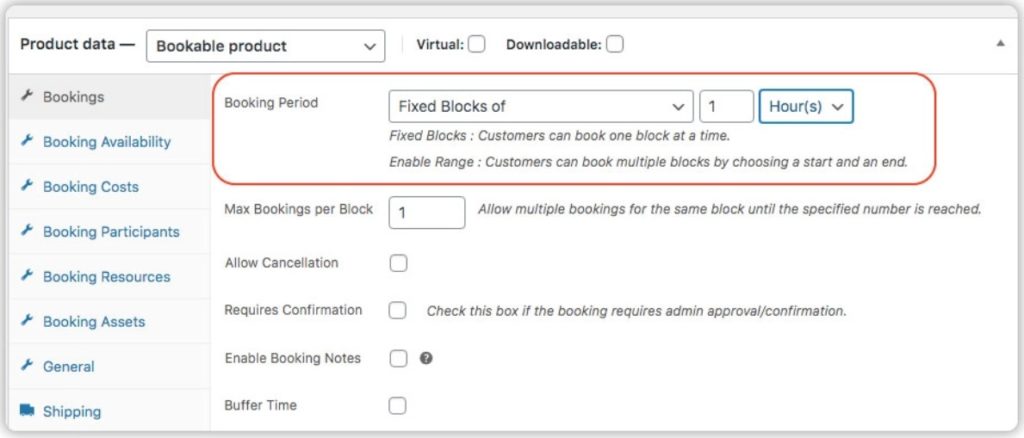 Fixed Blocks in Hours Bookings Setup