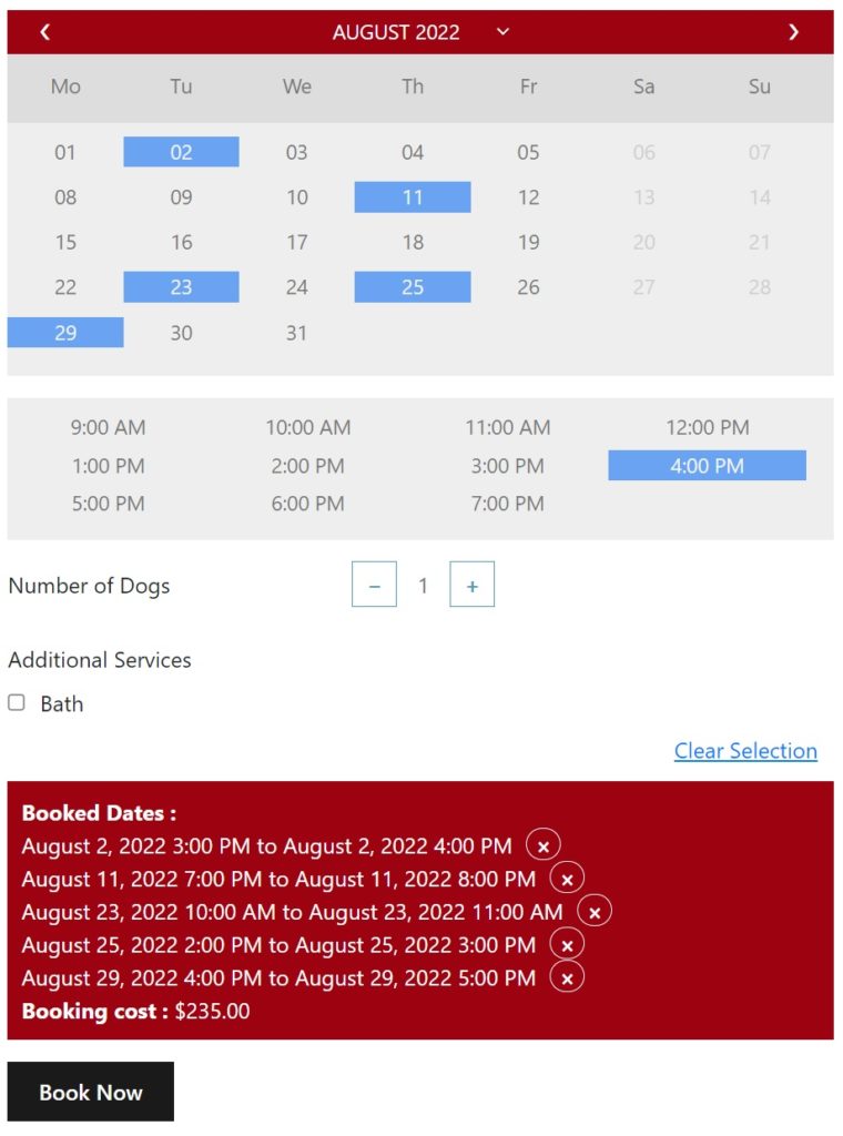 Multiple Non-Adjacent Bookings