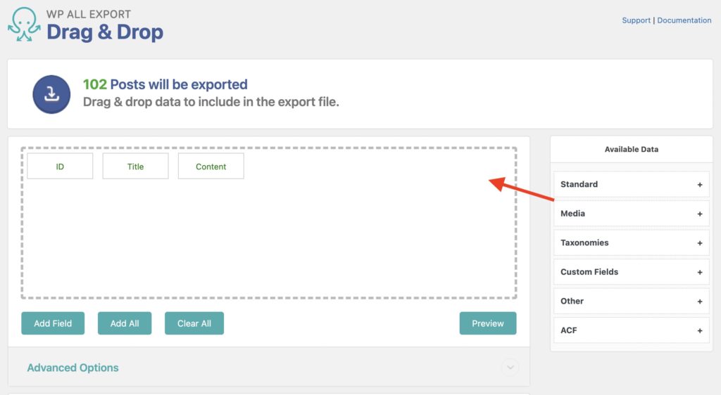 Export WordPress Posts with Images Drag and Drop Interface