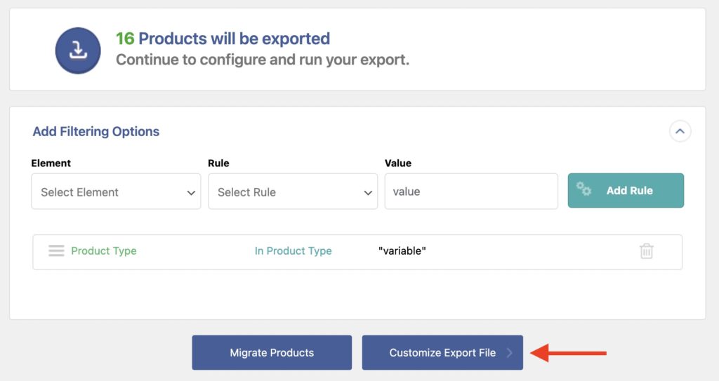 Export Variable Products Filter