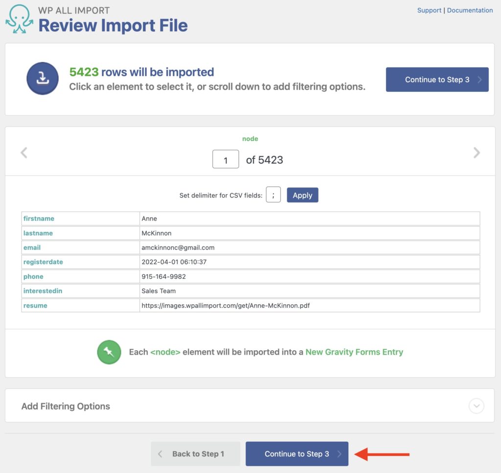 Import Gravity Forms Review Import File