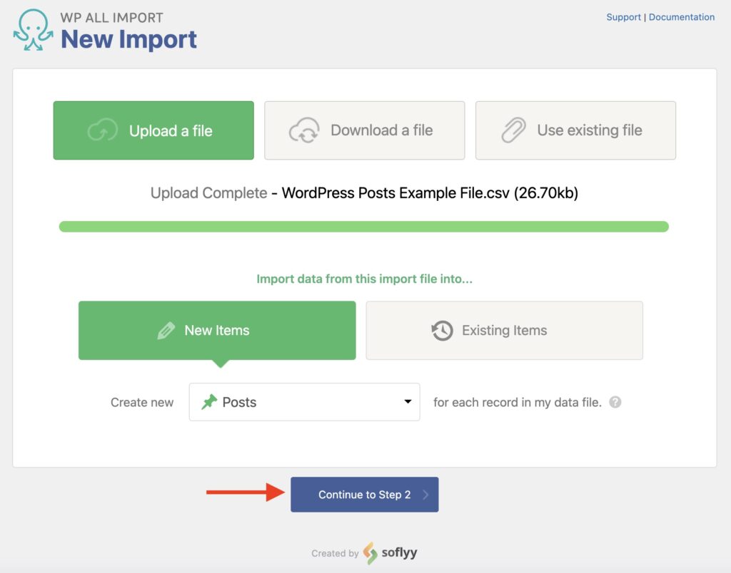 Import WordPress Posts Create New Import