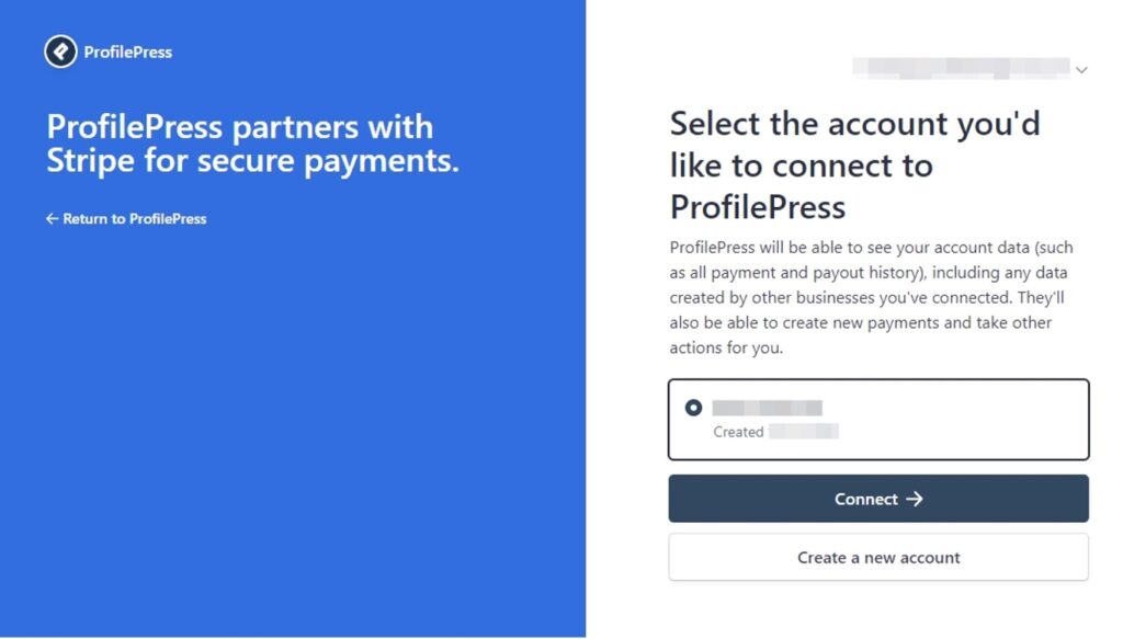Stripe Account Selection
