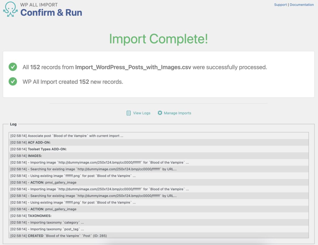 Import WordPress Posts with Images Import Complete