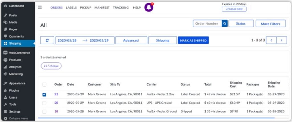 WooCommerce Shipping Services Mark As Shipped