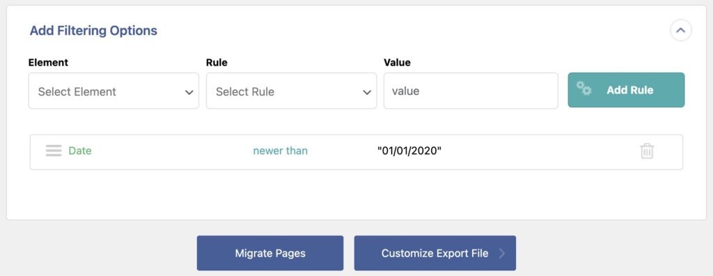Export WordPress Pages Add Filtering Options