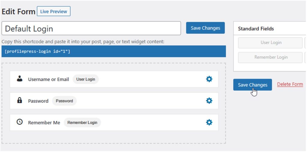 Custom WordPress Registration Edit Login Form Save Changes