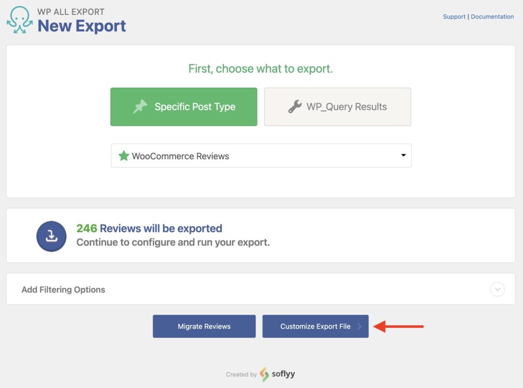 Export WooCommerce Reviews Create New Export