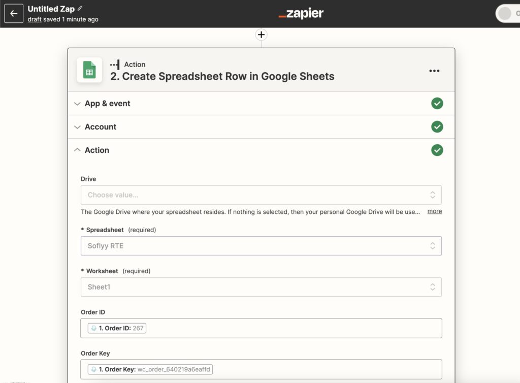 Zapier WooCommerce Google Sheet Action