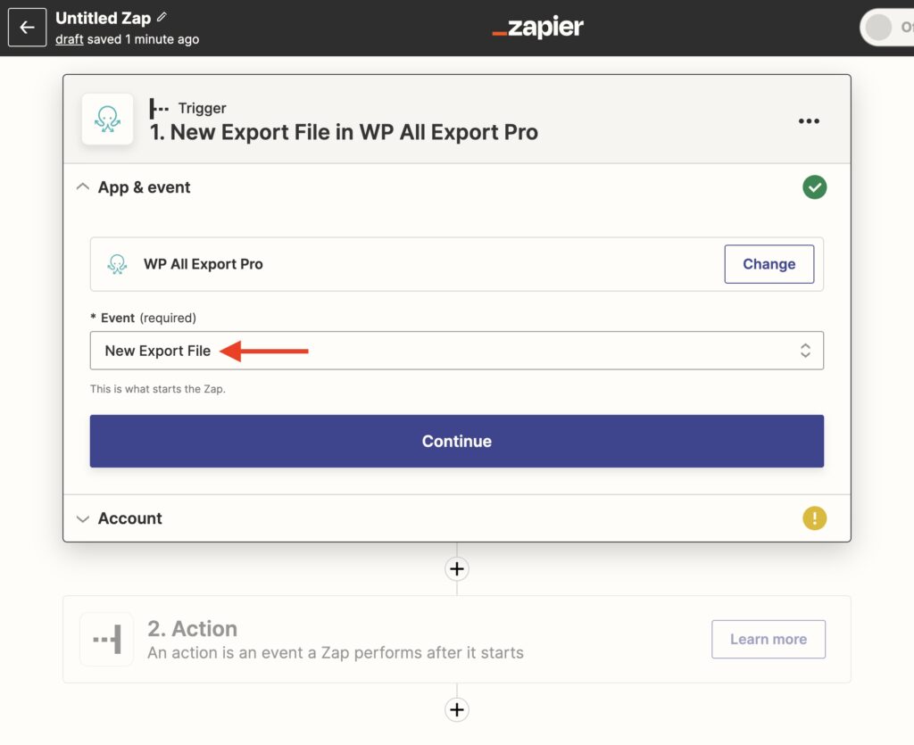 Zapier WordPress Event New Export File