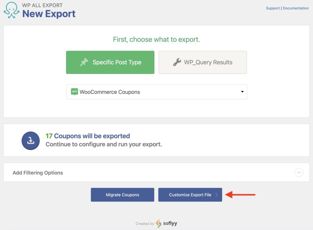 Export WooCommerce Coupons Create New Export