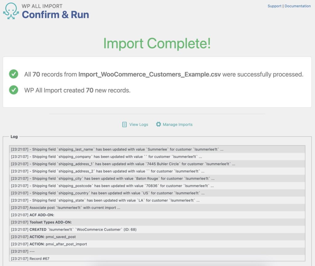 Import WooCommerce Data Import Complete
