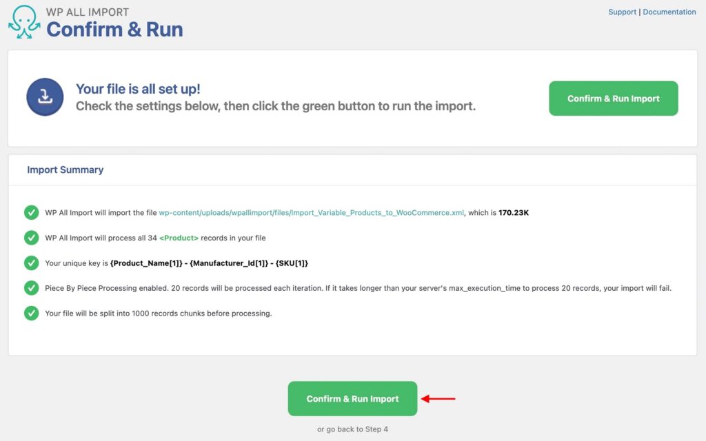 WooCommerce Product Import Confirm and Run