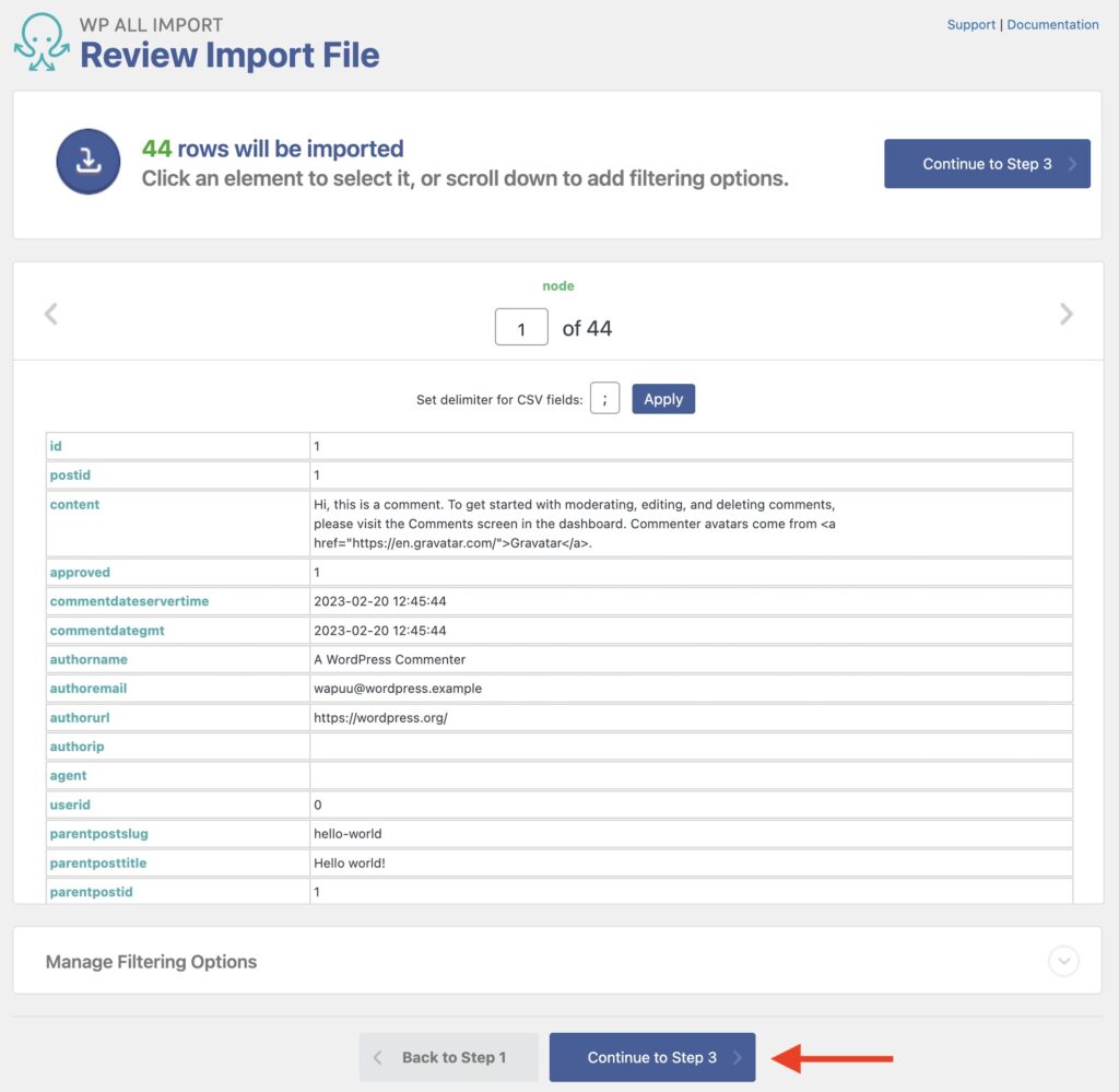 Import WordPress Comments Review Import File