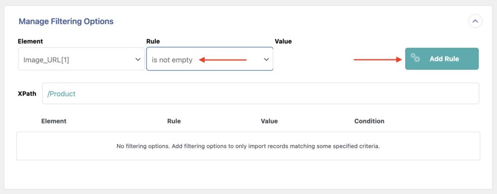 Manage Filtering Options Is Not Empty