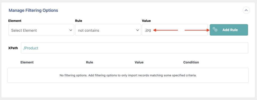 Manage Filtering Options Value