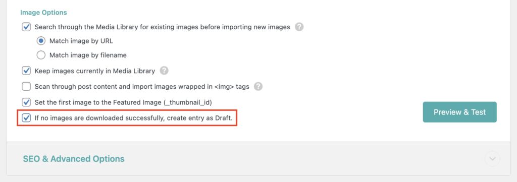 Image Options If No Images, Import Draft