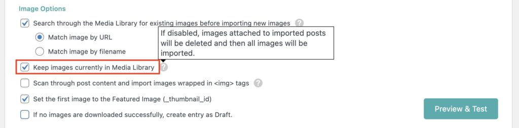 Image Options Keep Images Currently In Media Library