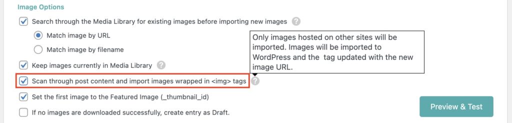 Image Options Scan Through Post Content