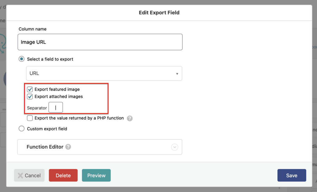 Advanced Options When Edit Images Export Field