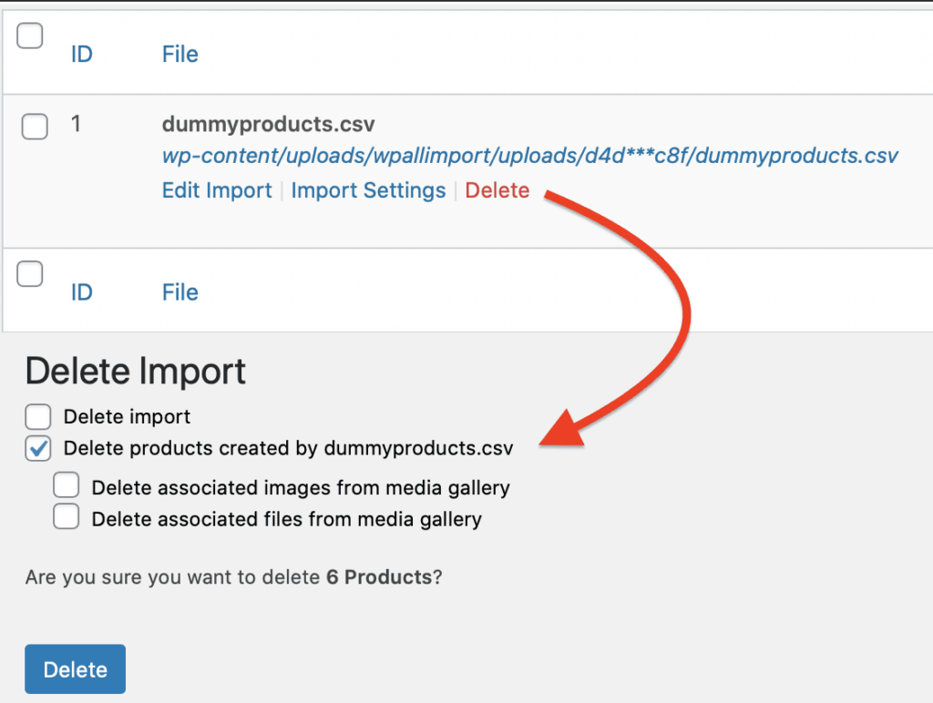 Delete Products Created By Import