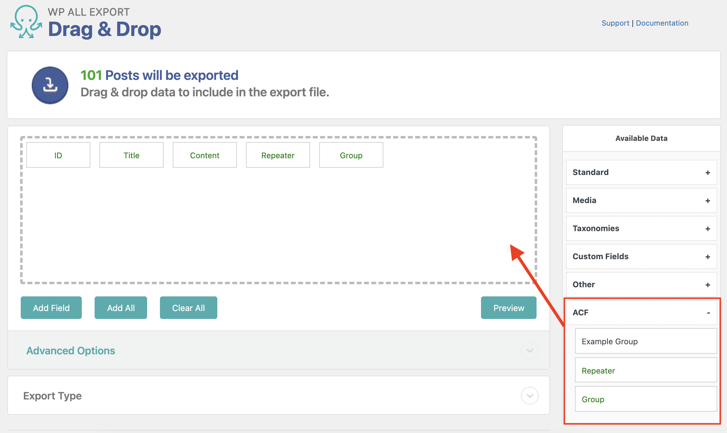 Export ACF Repeater and Group Fields to CSV or XML WP All Import