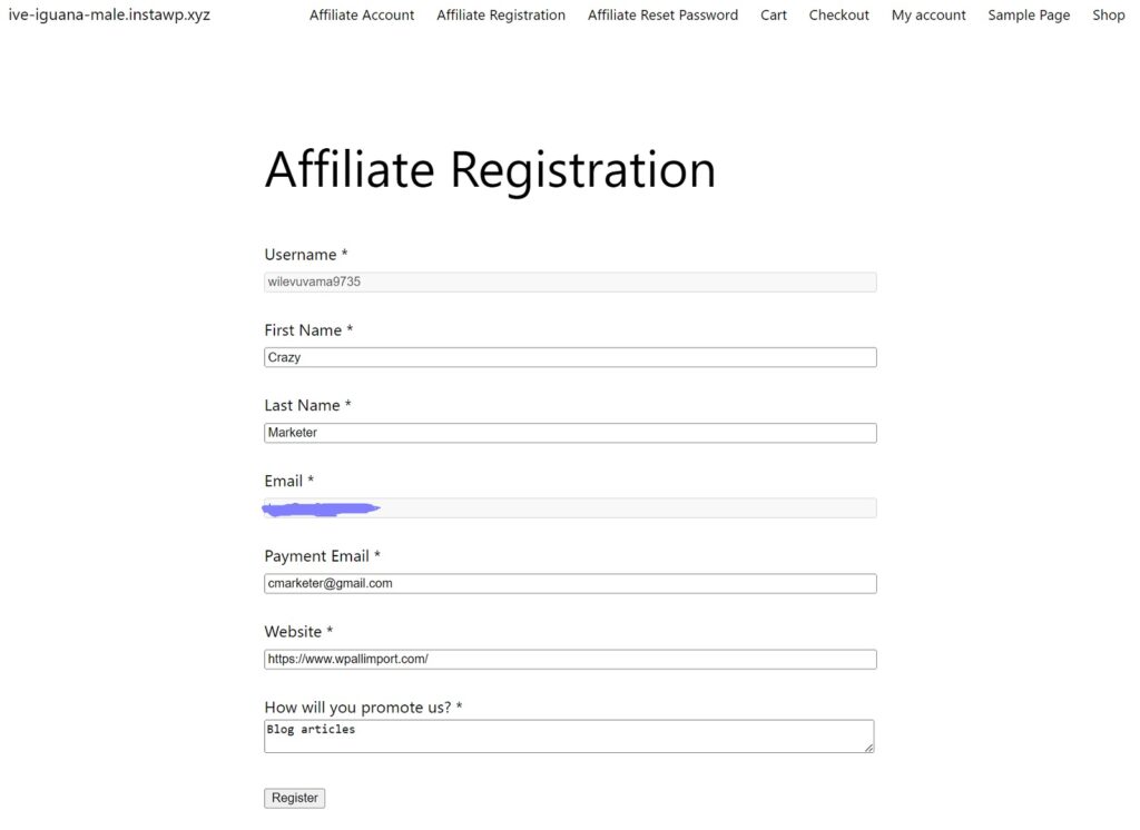 SliceWP Affiliate Register Page 3
