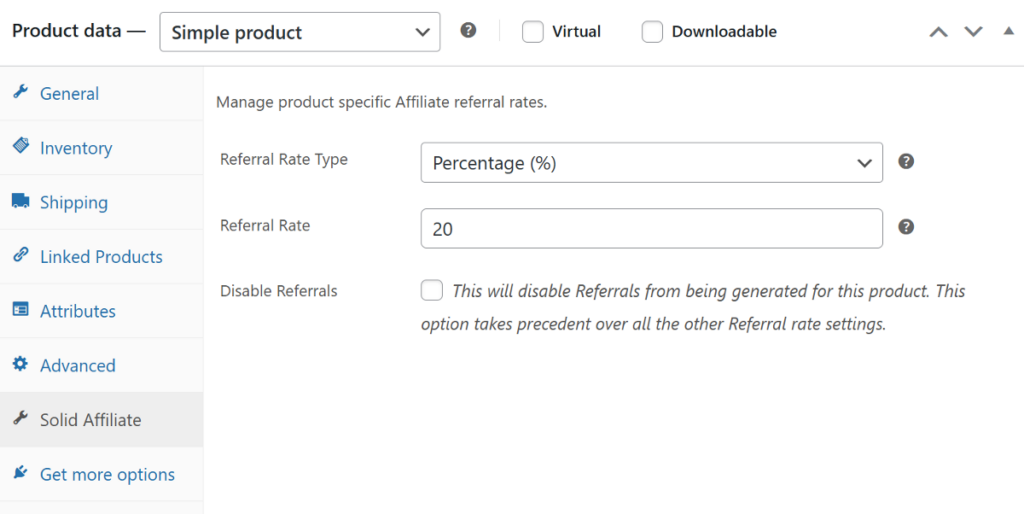 set product specific affiliate commission