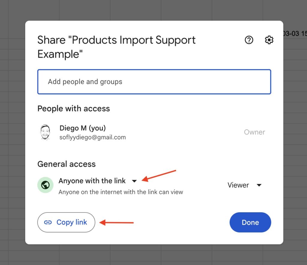 Download a File Google Sheet Share Publicly