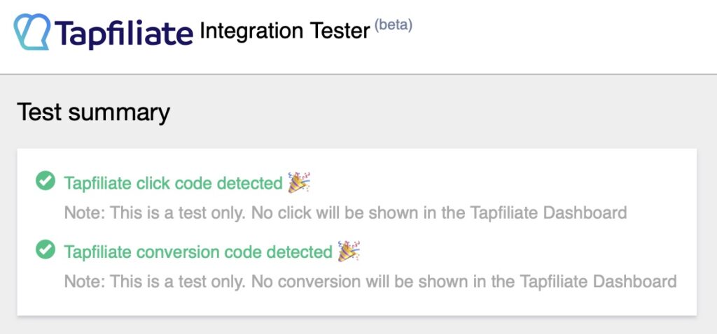 Tapfiliate Review Integration Tester Completed