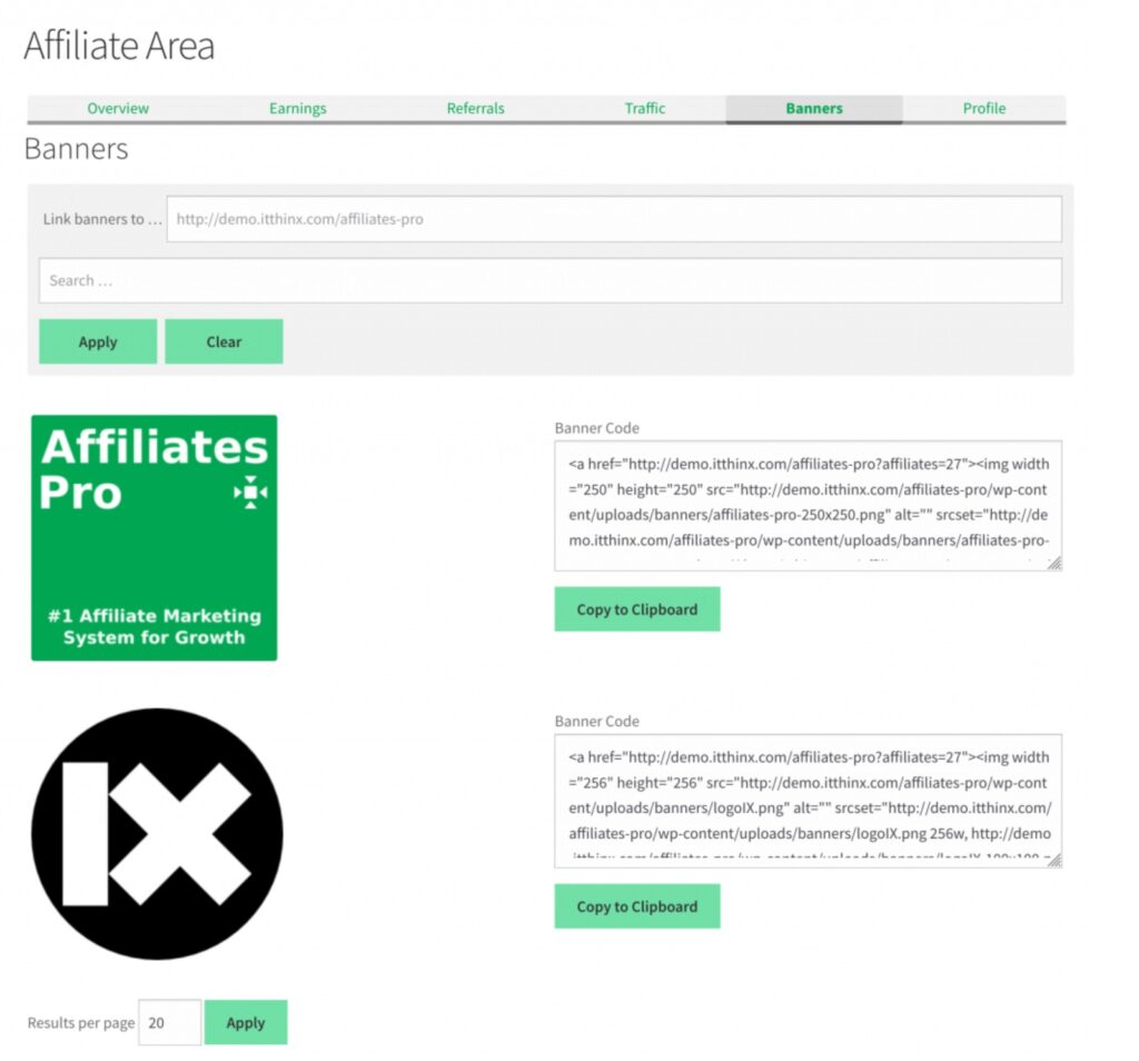 Affiliates by itthinx Banners