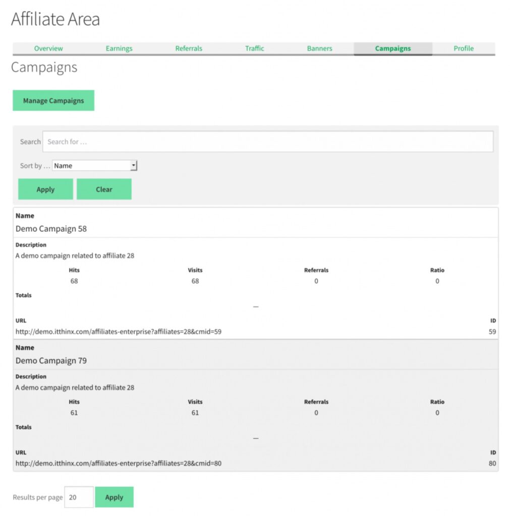 Affiliates by itthinx Campaigns