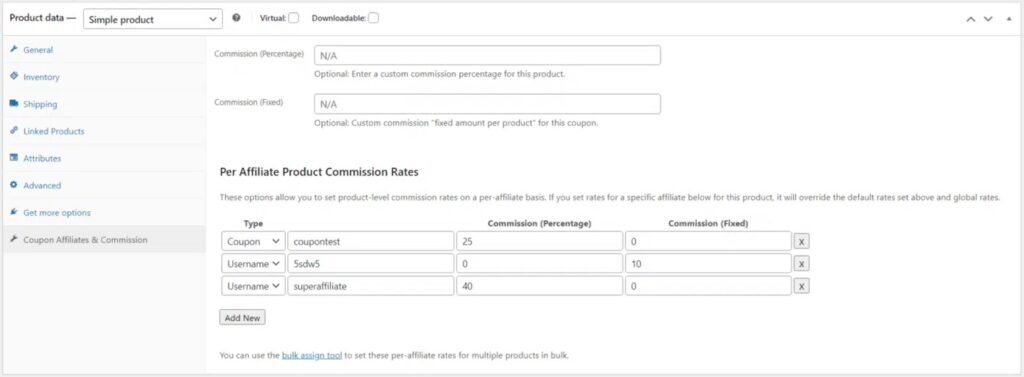 Coupon Affiliates Custom Commissions Per Product Per Affiliate