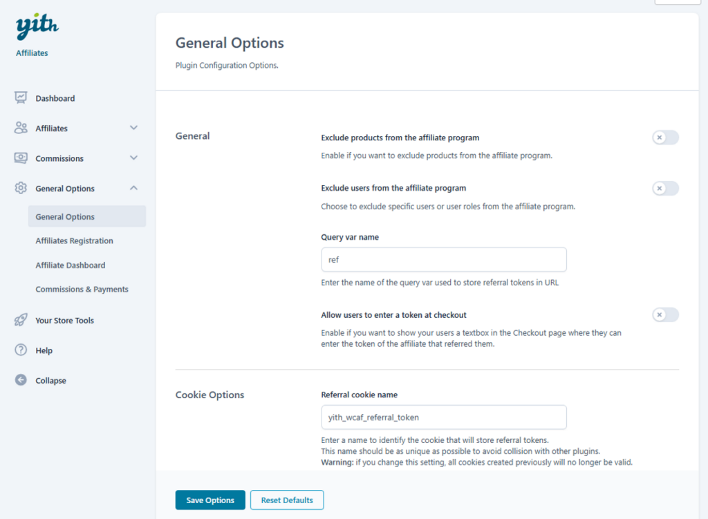 YITH WooCommerce Affiliates General Options