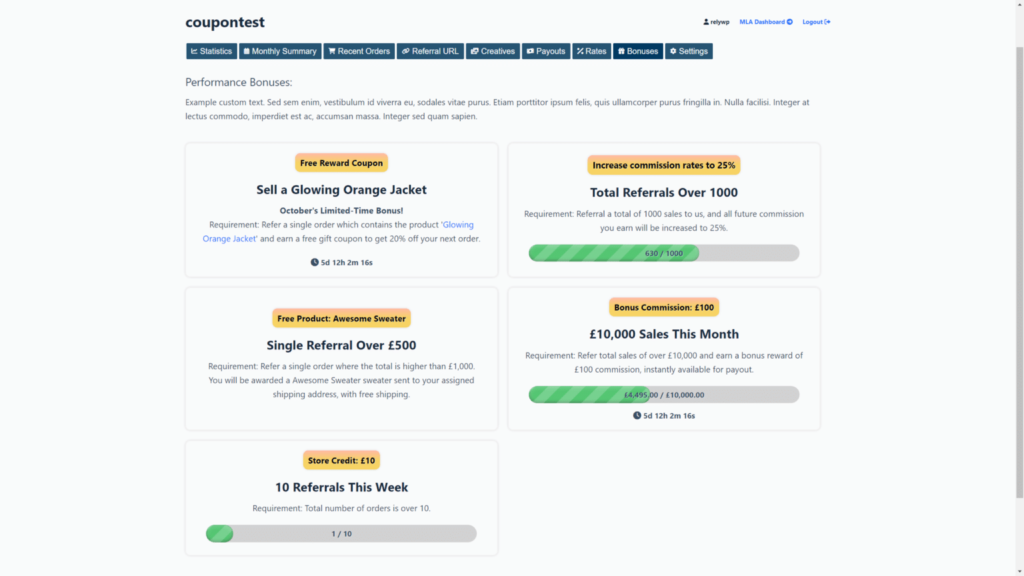 affiliate performance bonuses