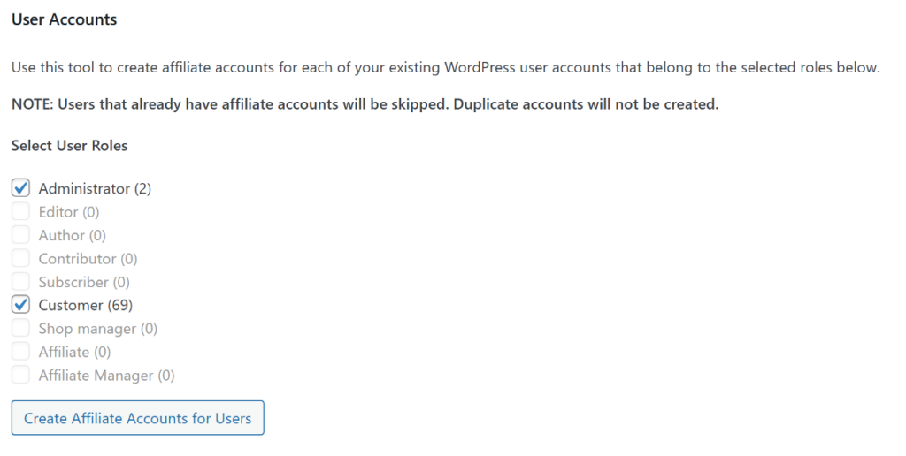 convert specific user role into affiliates