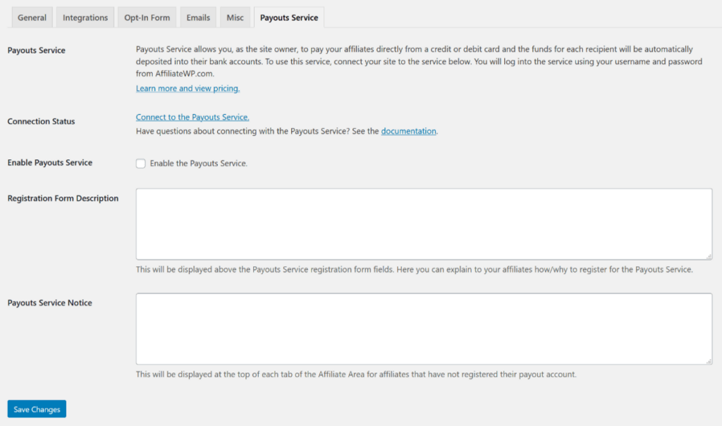 payout service AffiliateWP