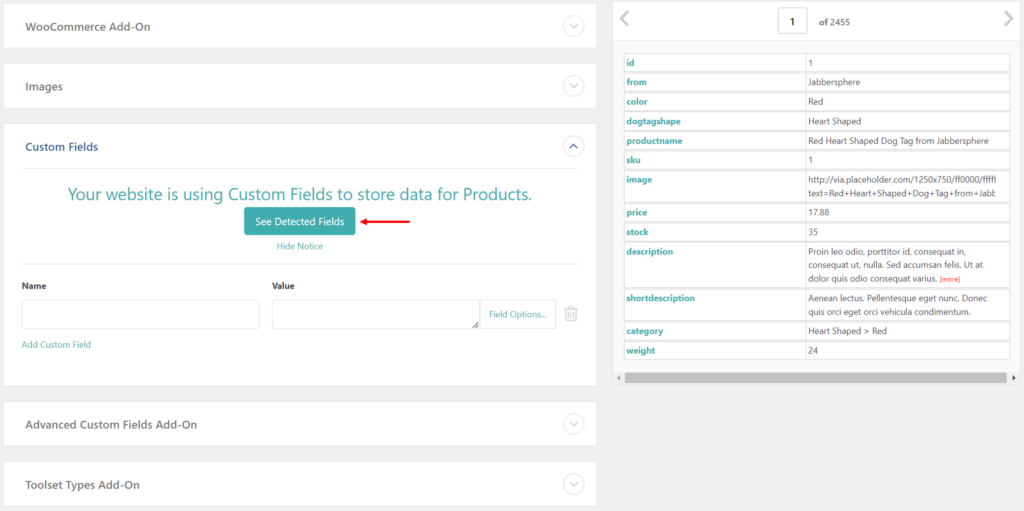 Import Custom Fields to WooCommerce Products - Custom Fields Section